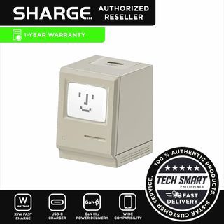 SHARGE USB C Charger, Retro 35 Wall Charger with Smart LED Display, GaN III PPS PD 35W Foldable Fast Charger for iPhone 15/14/13/Pro/Max, iPad, MacBook, Galaxy, Google Pixel