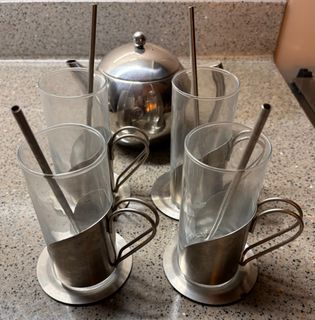 Stainless Steel & Glass Tea Set w/ Stirrer