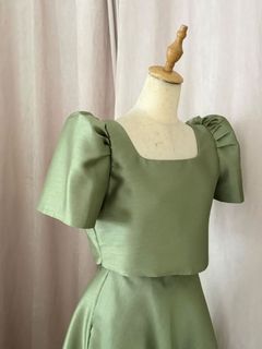 Suzy Clothing Leonor Top and Amihan Skirt (Sage Green, Filipiniana Coords)