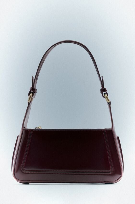 Zara faux patent finish shoulder bag in burgundy/wine red, Women's