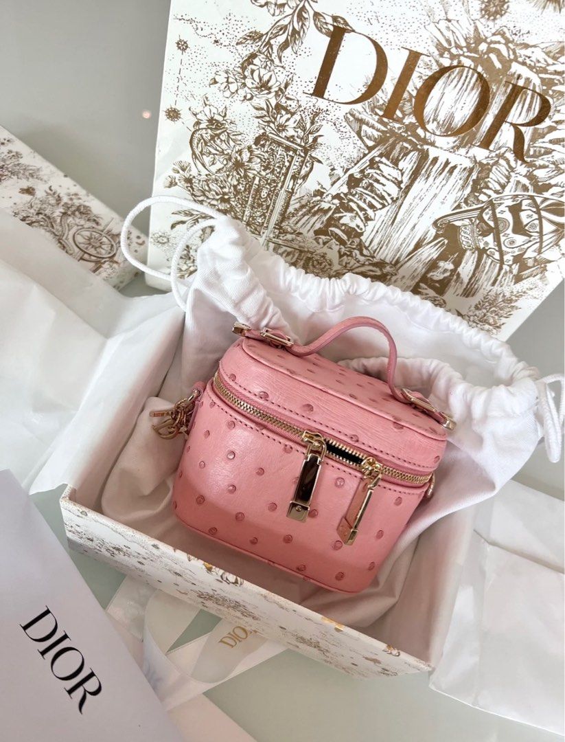 珍稀鴕鳥皮 小可愛 Dior 迪奧 vanity mini 迷你 盒子 包包 小廢包, 名牌精品, 精品包與皮夾在旋轉拍賣