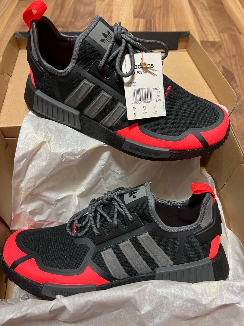 Adidas NMD R1 Black Solar Red Core Black Solar Red Grey. US 10 UK 9.5 EUR 44 GZ9274 Men s Fashion Footwear Sneakers on Carousell