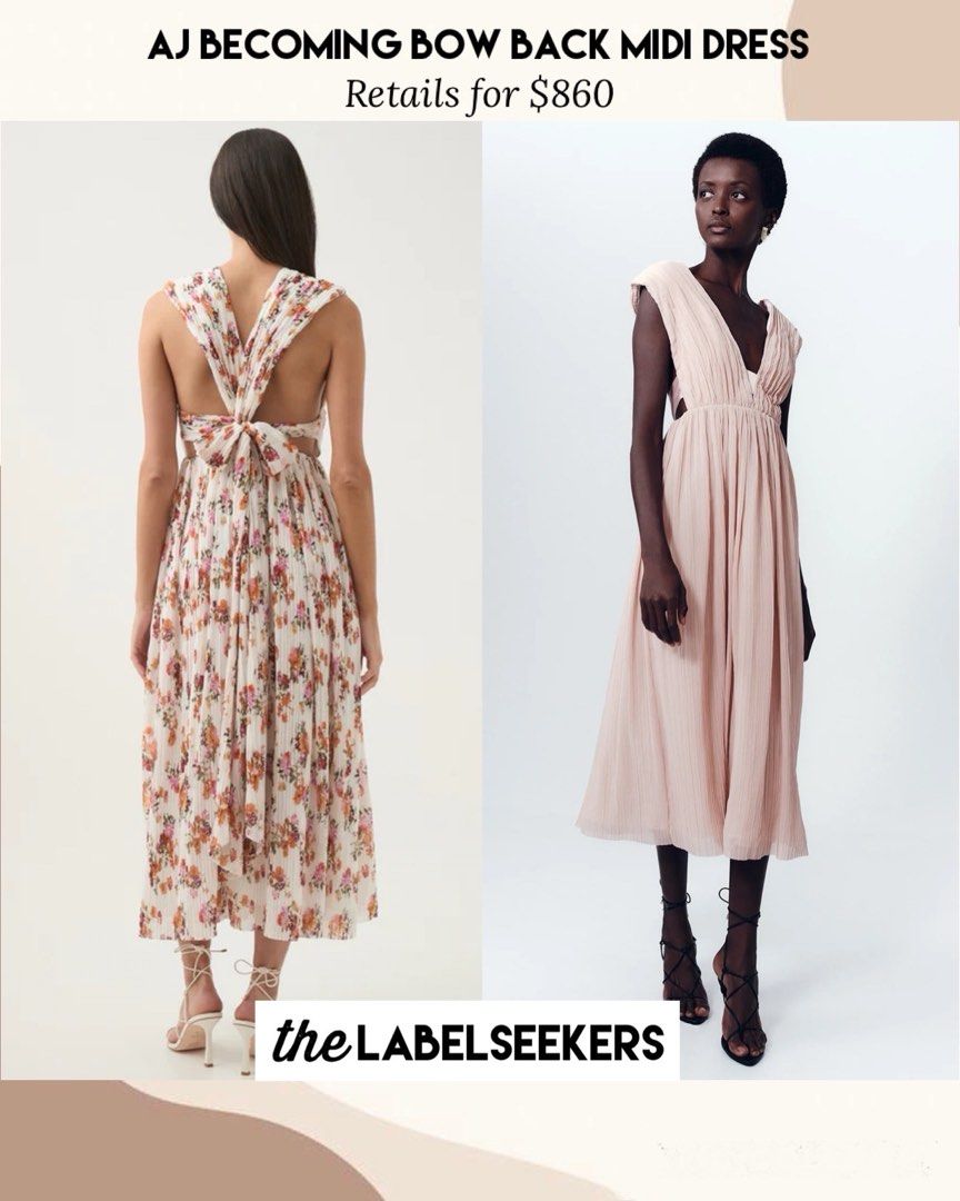 AJE Becoming Bow Back Midi Dress in Flora Natura and Blush Pink Women s Fashion Dresses Sets Dresses on Carousell