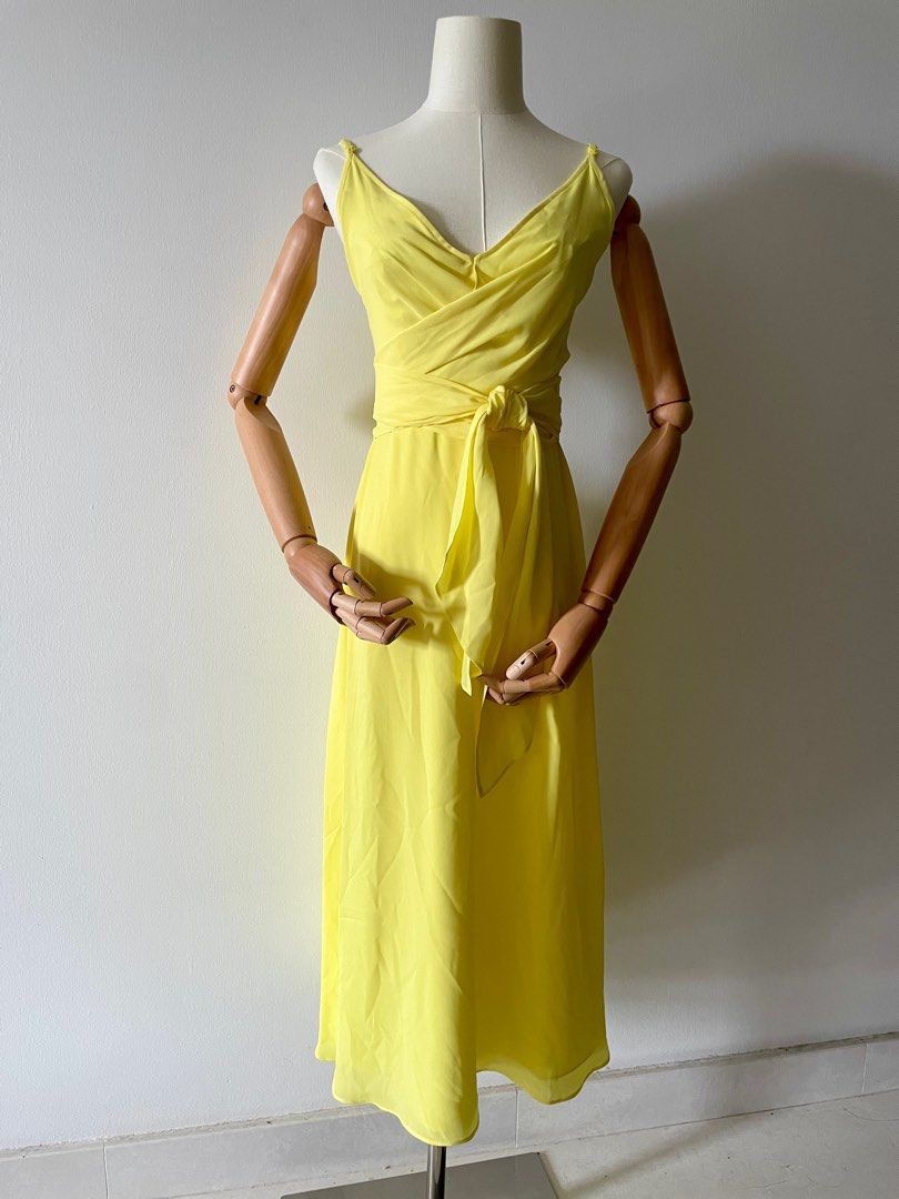 UK4 ASOS DESIGN cami wrap midi dress with tie waist Yellow UK4