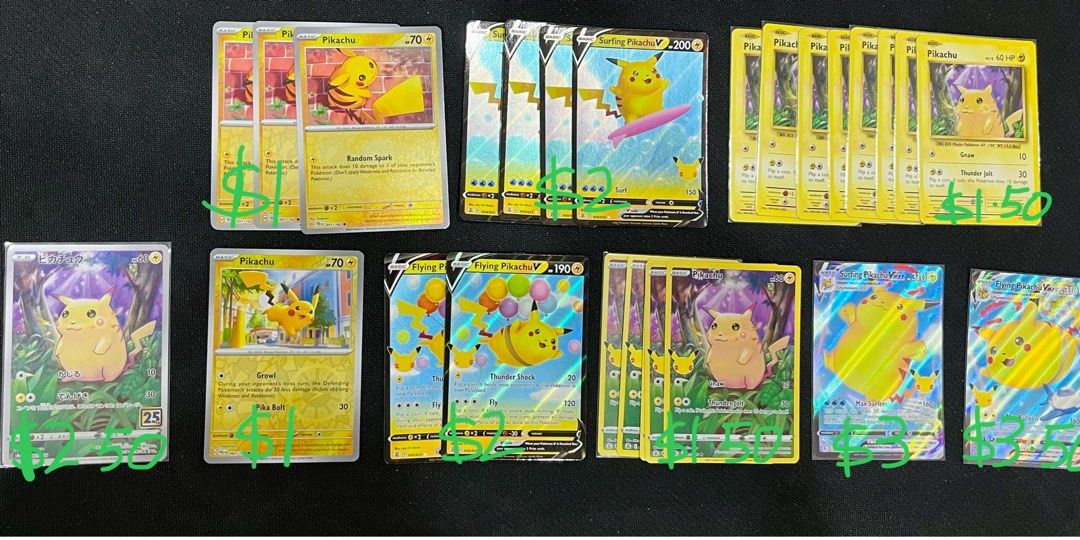 Assorted Pikachu Cards Reverse Holo 25th Anniversary Celebrations