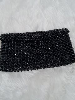 Black crystal-bead clutch bag