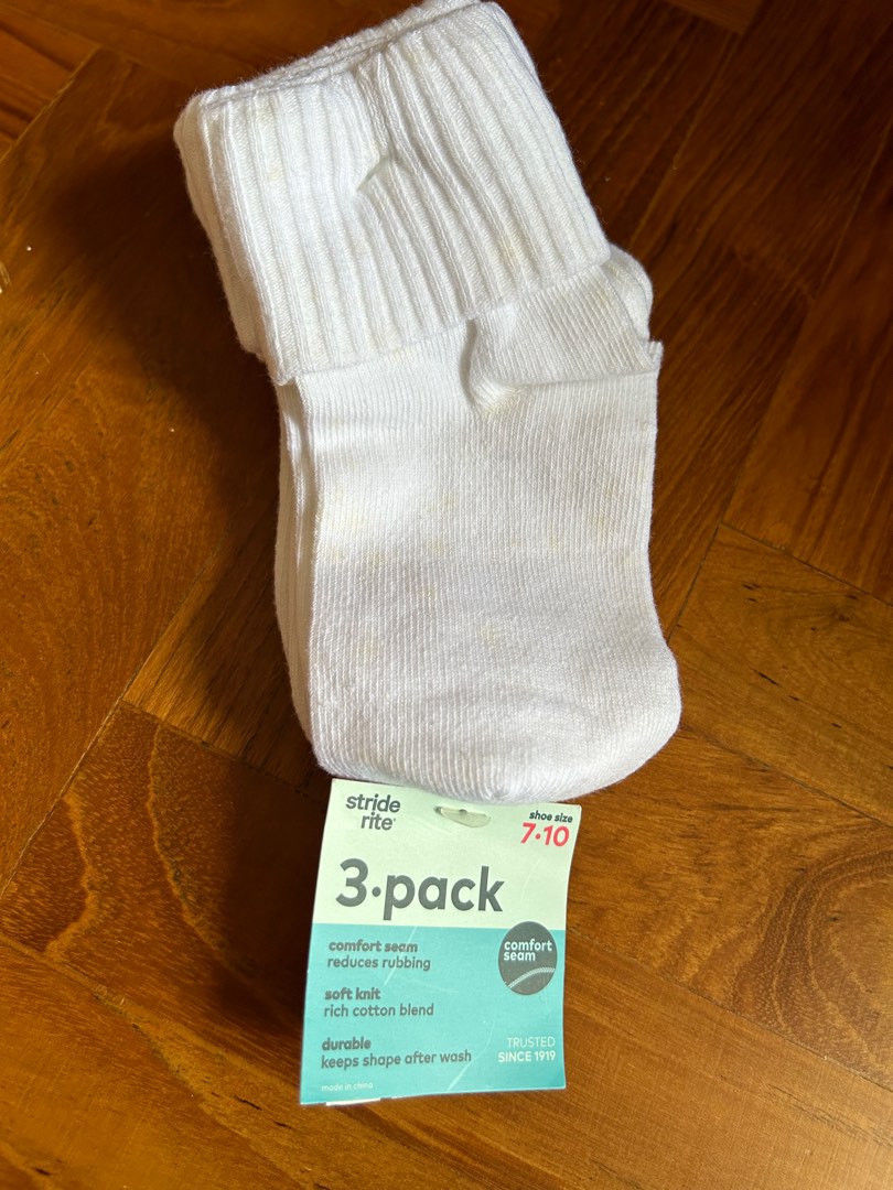 Brand New Stride Rite Socks White Socks Set of 3 for US7 10 size 14.1 16.7cm