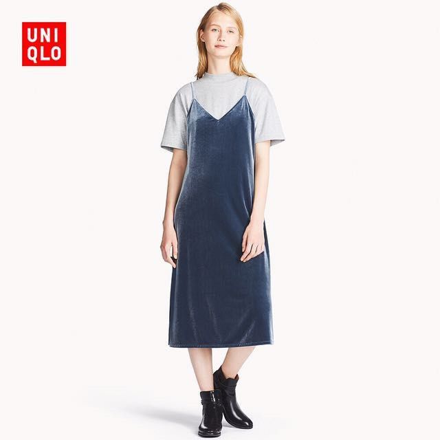 Brand New Uniqlo Velvet Camisole Slip Dress Women s Fashion Dresses Sets Dresses on Carousell