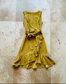 Calvin Klein Mustard Dress, Sleeveless, Ribbon Belt