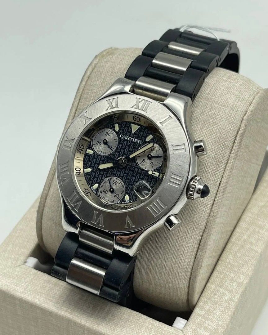 Cartier 21 Chronoscaph 2424 Black Dial Rubber Strap Luxury Watches on Carousell