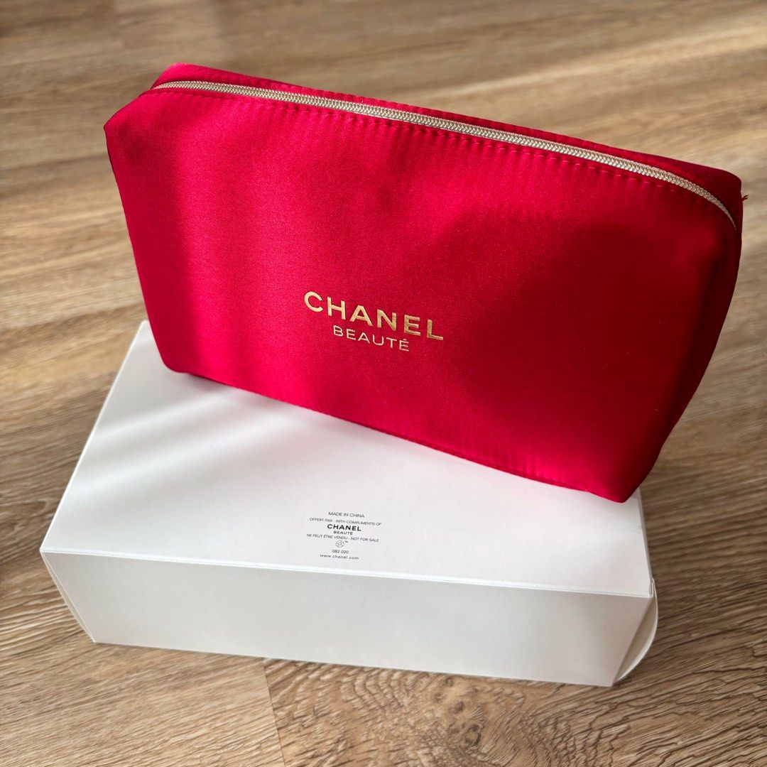 Chanel Camellia Red Satin Makeup Pouch