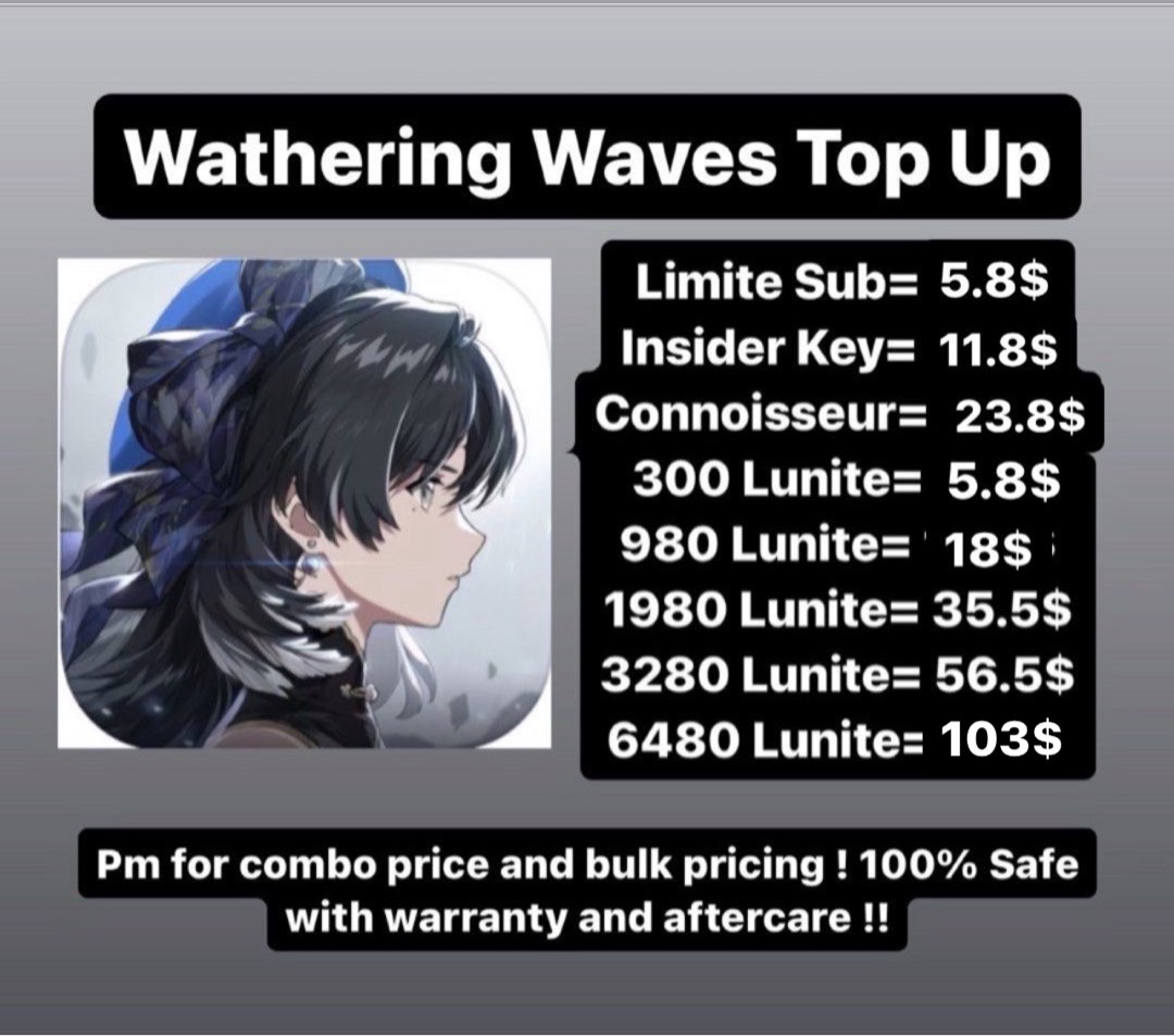(CHEAPEST) WUTHERING WAVES TOP UP/ wuthering waves top up/ WuWa top up/ wuthering wave lunite