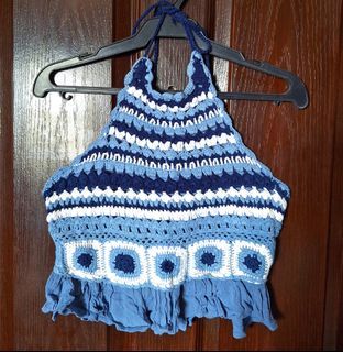 Crochet Tie Up Blue Halter Top | Beach wear | Summer | y2k