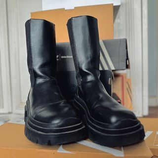 Black faux leather chunky boots