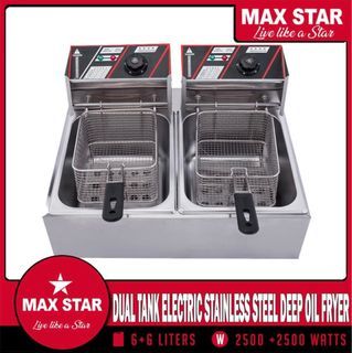 Max Star Double Deep Fryer Electric Stainless Steel Deep Oil Fryer (6Liters+6Liters)/12Liters