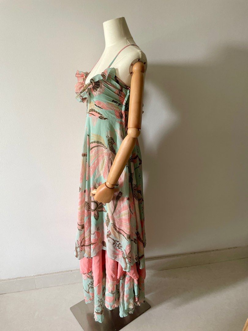 H&M baby blue Pink floral dress maxi chiffon style dress