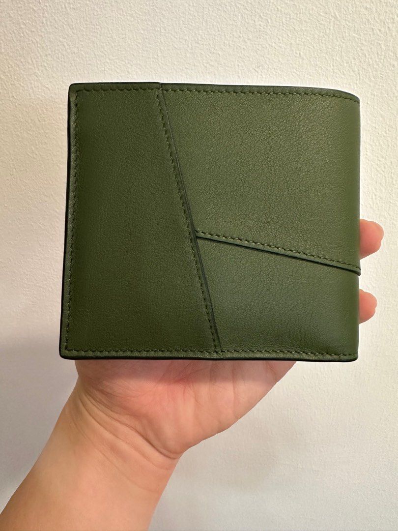 Loewe puzzle bifold wallet in classic calfskin hunter green