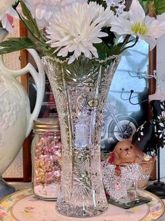 Made in Hungary AJKA Thick Fine Clear Crystal Glass By HOYA Bohemia Classic Diamond Cut Vase