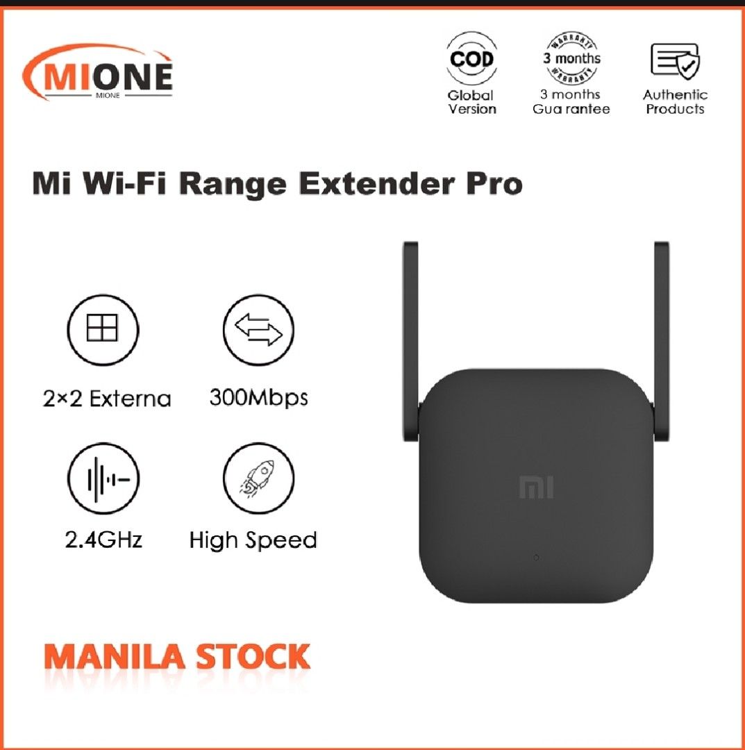 Mi Wi-Ri Range Extender Pro (Category: Networking) located in Quezon City. Submitted by tinetreasure (Listing ID 1305634150, Image 1). Description: 2x2 external antenna with enhanced wifi coverage Dimensions: 80*54*70 100% original 2 pcs available.