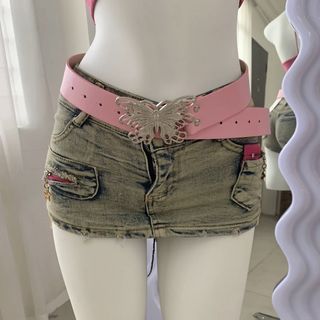 Most Y2K Aesthetic Pinterest Butterfly Belt Metal Buckle Punk-Style Wide Belt (Pink, White, Black and Brown)