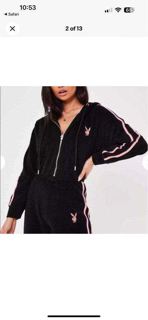 Playboy x missguided black velour hoodie outlet