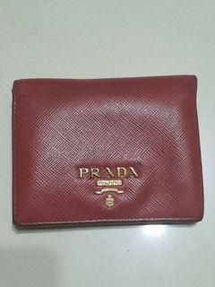 Original Prada Red Saffiano Lux Leather Compact Wallet