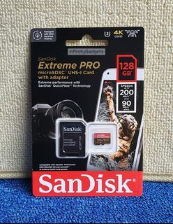 SanDisk Extreme Pro 128GB Micro SD A2 Class 10 200MB/s for Go Pro, DJI, Akaso Action Cam and Drones