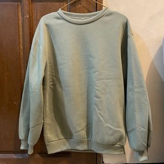 SHEIN LUNE Solid Drop Shoulder Thermal Lined Sweatshirt/Sweater/Hoodie in Sage Green