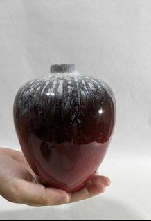 Stoneware Ikebana Red Vase with textured glaze on top