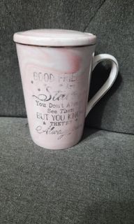 Tall mug with cover ceramic 5x3" pink from England