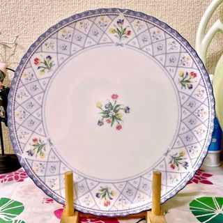 Vintage  NORITAKE ORANGERIE Bone China Blue Lattice Floral Dinner Plate Plate 24.5cm