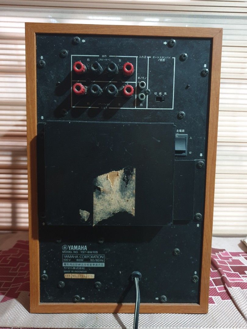 Yamaha YST-SW105 Active Subwoofer (Category: Soundbars, Speakers & Amplifiers) located in Manila. Submitted by racz03 (Listing ID 1305593005, Image 3). Description: Yamaha YST-SW105 Active Subwoofer. Output Wattage - 100 Watts Power Voltage- 100V Weight- 9.5 Kilos. in Excellent Working Condition. Wood Design Finish..