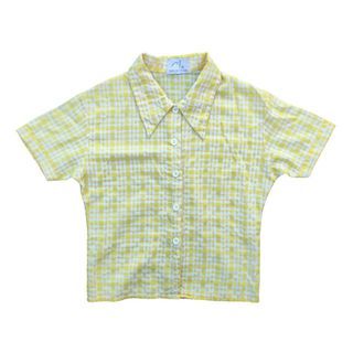 Yellow checkered crop top button down polo shirt