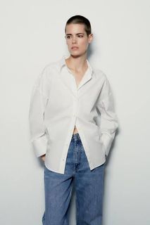 Zara White Long Sleeve Poplin Shirt