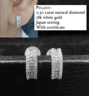18k 0.30 Carat Half Loop Natural Diamond Earrings with certificate