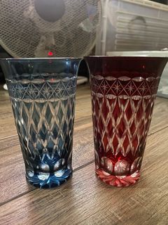 [32]	2 pcs vintage blue and red drinking glasses 5.25"
