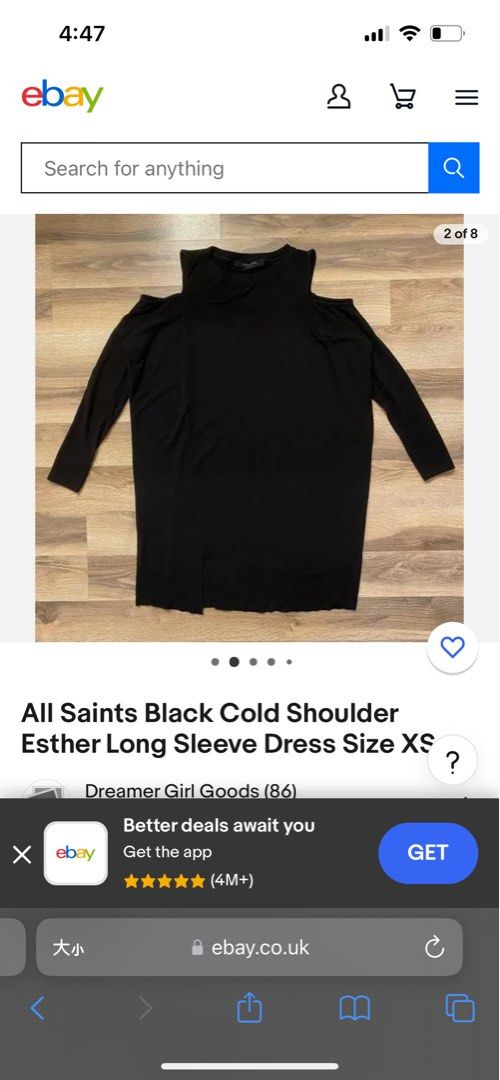 All Saints Black Cold Shoulder Esther Long Sleeve Dress Size M a