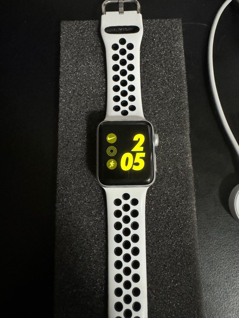 Apple watch nike series 3 38mm (Category: Wearables & Smart Watches) located in Pasig City. Submitted by leimeng888 (Listing ID 1305832825, Image 1). Description: Apple watch nike series 3 38mm GPS only no charger no box 93% battery health .