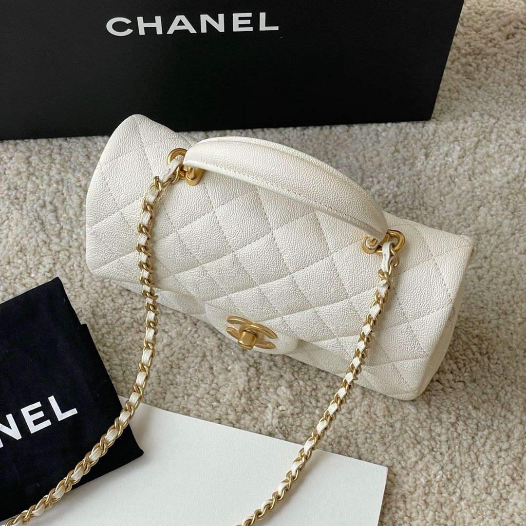 Chanel flap bag with top handle white discount