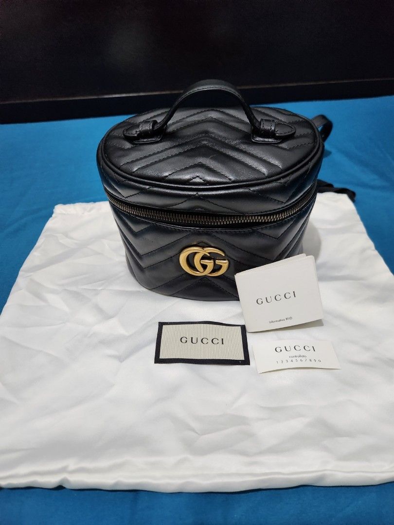 Authentic Gucci Marmont Vanity Backpack mini (Category: Luxury Bags & Wallets) located in Las Pinas. Submitted by missyyyxx (Listing ID 1305840121, Image 2). Description: 💯 authentic ✨️like new condition! ✨️complete inclusions ✨️rarely used ✨️can be used as backpack or top handle ✨️current retail price : 65-75k! rfs: not my style anymore.