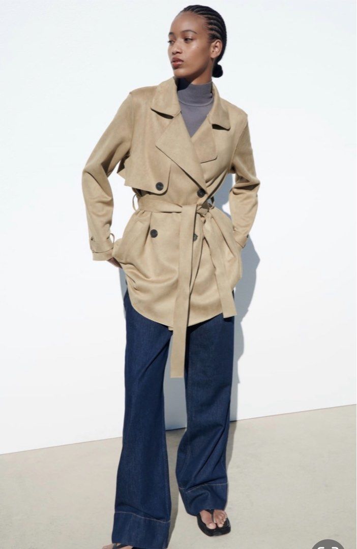 Zara faux suede trench coat sale