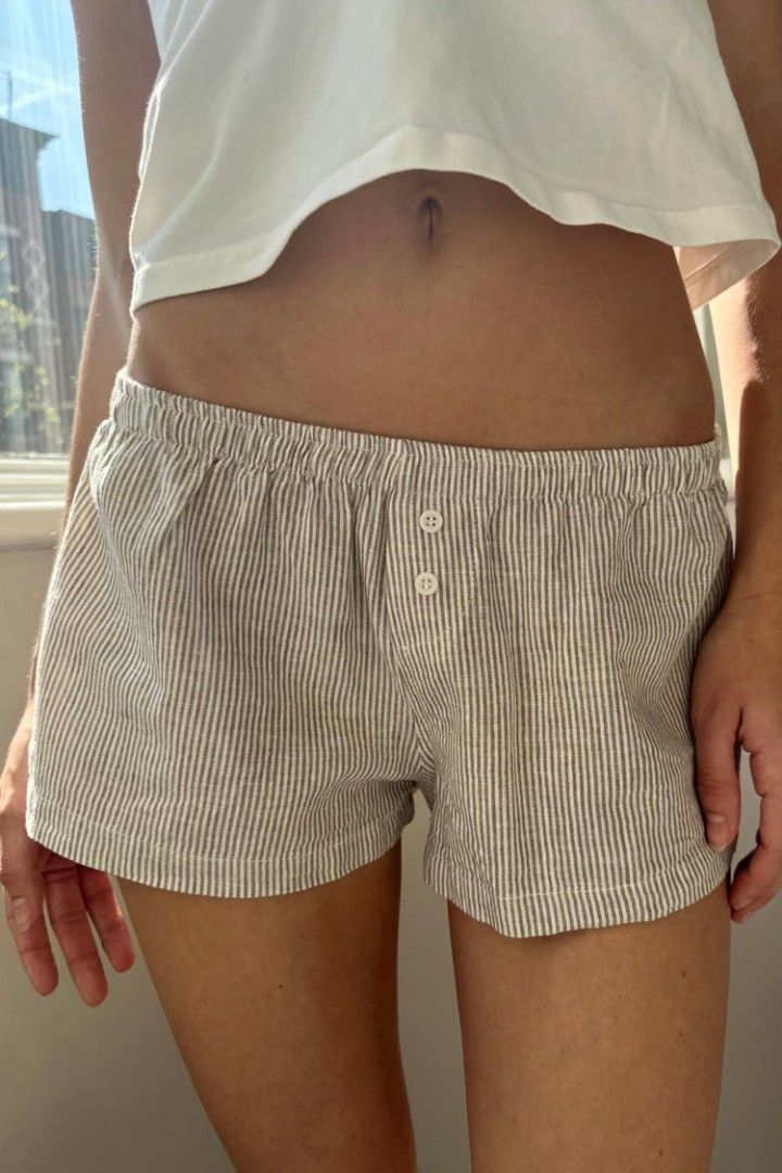 Brandy Melville John Galt white beige striped Keira pyjama shorts Women s Fashion Bottoms Shorts on Carousell