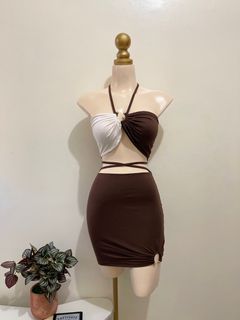 Brown and White Summer  Body Con Set