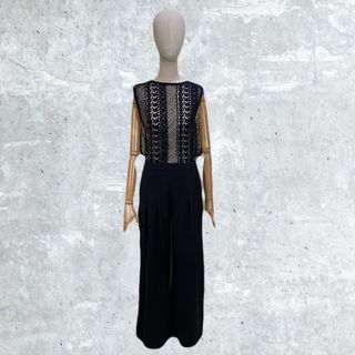 C236 - No Brand Black Jumpsuit with Sleeveless Lace Top and Wide-legged Pants