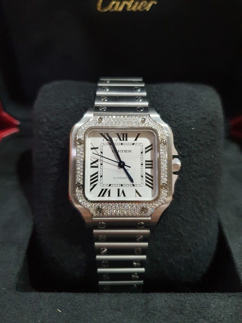 Cartier Santos Diamond Bezel Women s Fashion Watches Accessories Watches on Carousell