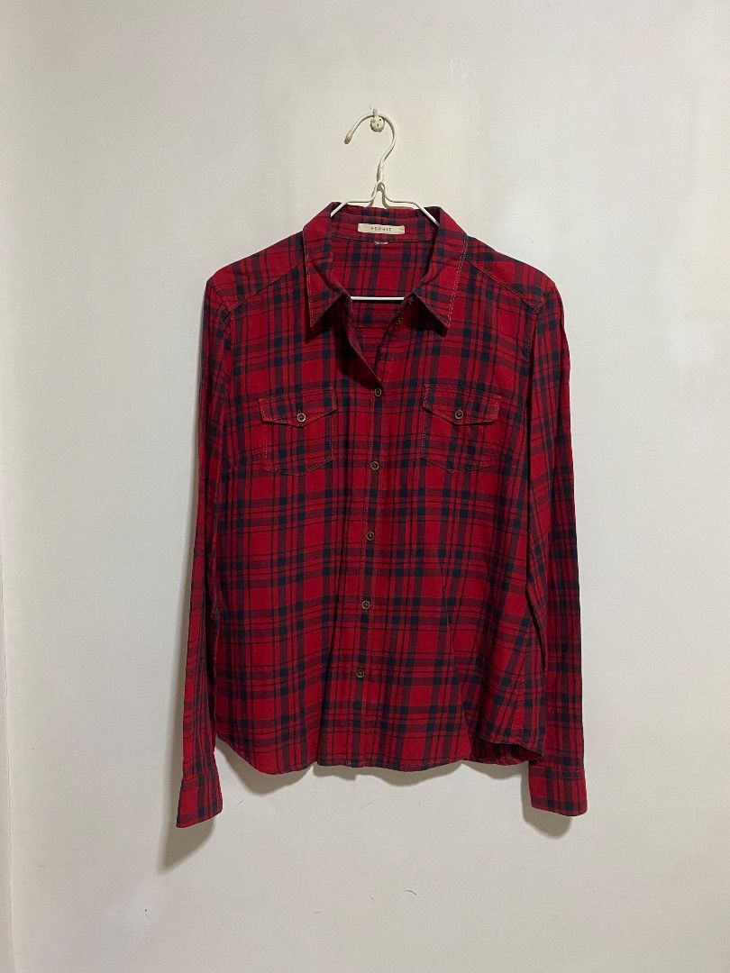 flannels (Category: Longsleeves) located in Singapore. Submitted by anjovy123 (Listing ID 1305838231, Image 3). Description: can nego for fast deal normal mail +$2 no flaws/defects - all have functional buttons & cuff buttons 1. MUJI navy and red flannel collection - womens size S - stand collar / mandarin collar - 1 front pocket shoulders 45cm ptp 48cm length 56cm sleeves 51cm 2. ESPRIT red - size tag cut off - 2 little front pockets shoulders 4