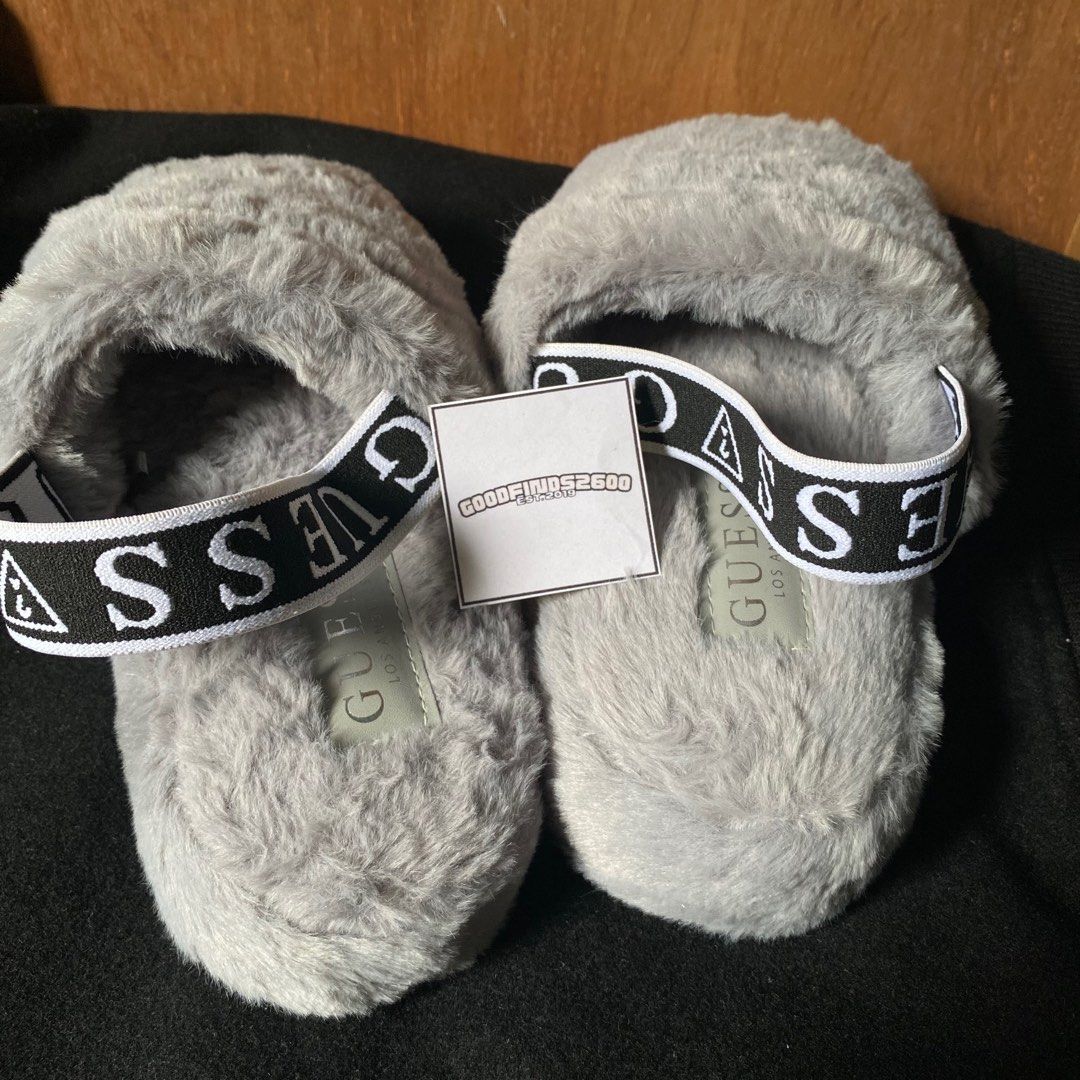Guess Liddie Faux Fur Slides Slippers Women s Fashion Footwear Slippers and slides on Carousell