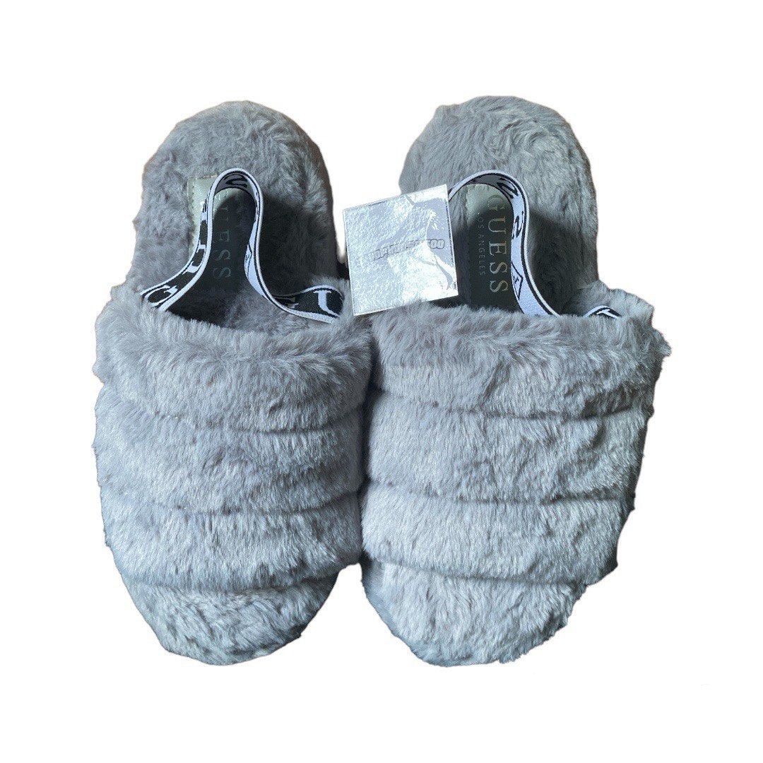 Guess Liddie Faux Fur Slides Slippers Women s Fashion Footwear Slippers and slides on Carousell
