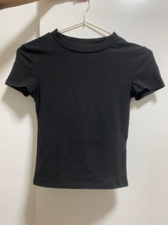 H&M Full Length Fitted Jersey with a Round Neck Top in Black