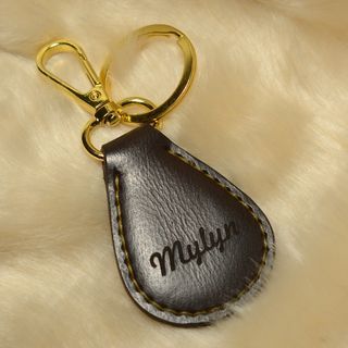 Leather Keychain with stitches (Teardrop Shape Vegtan leather)
